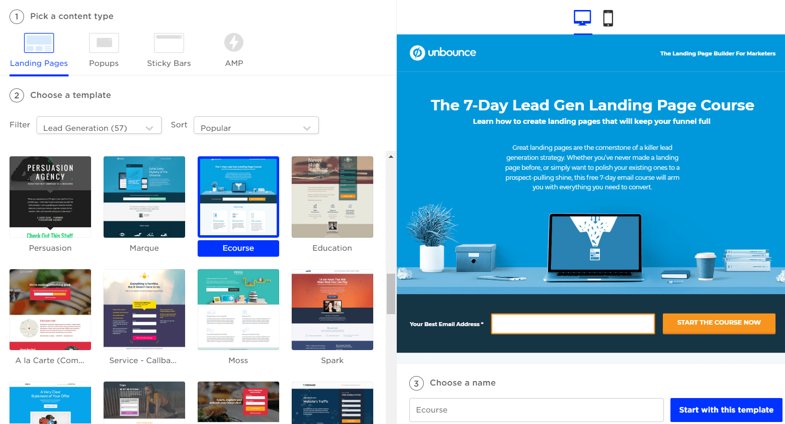 unbounce landing pages