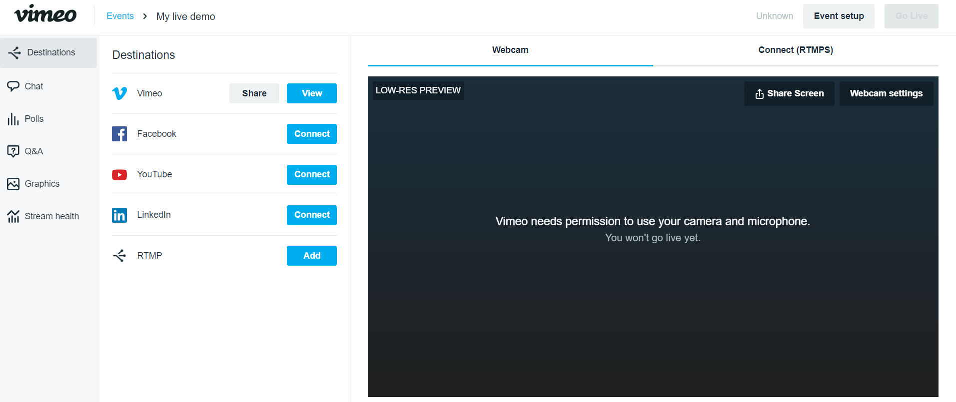 vimeo live streaming