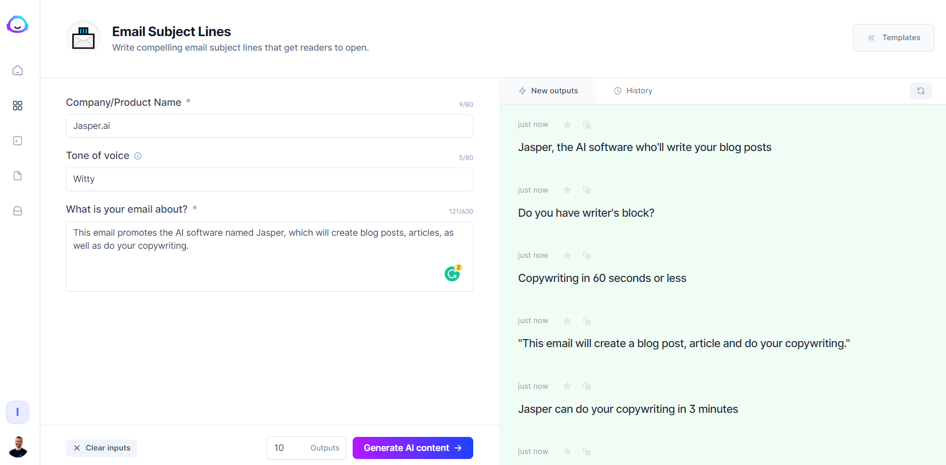 jasper.ai email subject lines examples