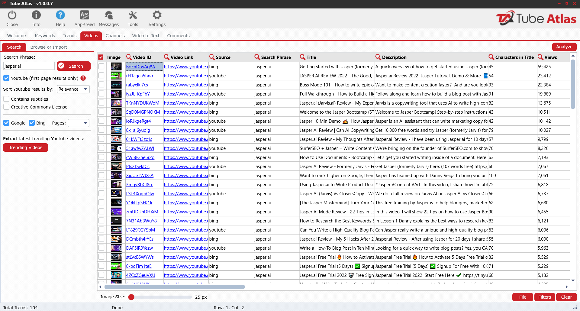 tube atlas video analyzer